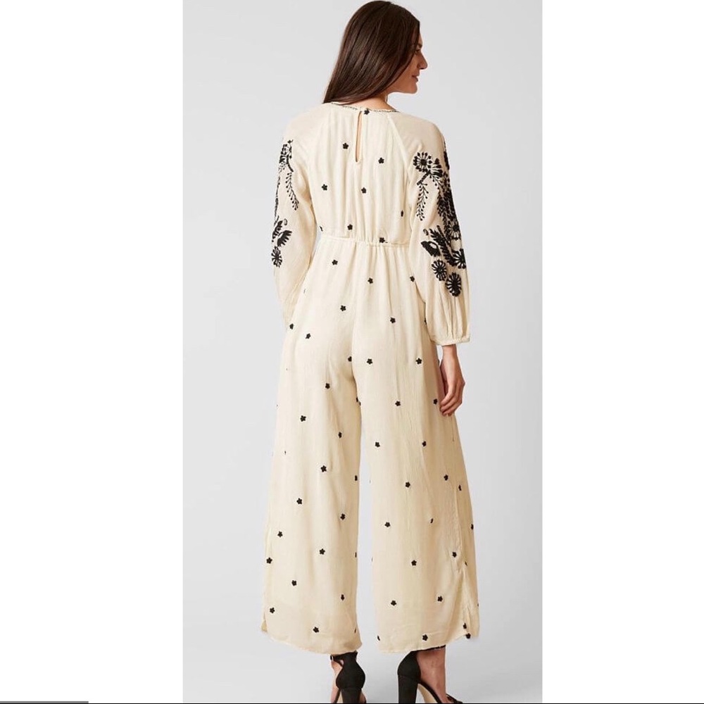 FREE PEOPLE EMBROIDERED V-NECK WIDE LEG JUMPSUIT - Picture 9 of 14